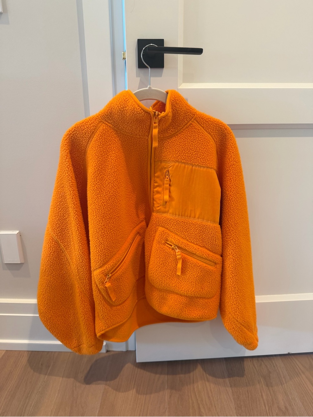 BDG Bright Orange Fleece Jacket with Front Zip Pockets